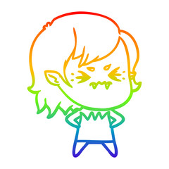 rainbow gradient line drawing annoyed cartoon vampire girl