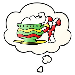 cartoon christmas cocoa and thought bubble in smooth gradient style