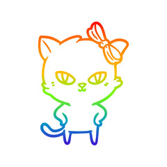 rainbow gradient line drawing cute cartoon cat