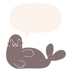 cartoon seal and speech bubble in retro style