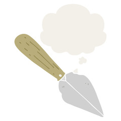 cartoon garden trowel and thought bubble in retro style