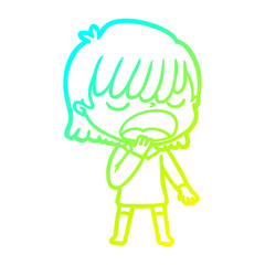 cold gradient line drawing cartoon woman talking loudly