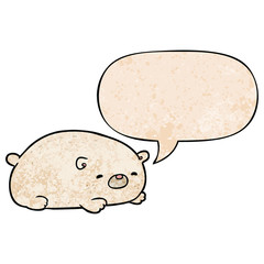 cute cartoon polar bear and speech bubble in retro texture style