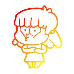 warm gradient line drawing cartoon whistling girl