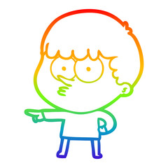 rainbow gradient line drawing cartoon pointing boy
