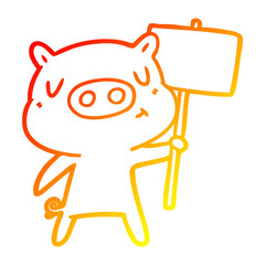 warm gradient line drawing cartoon content pig signpost;sign
