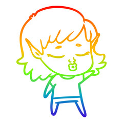 rainbow gradient line drawing pretty cartoon elf girl