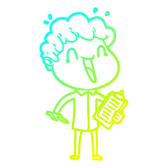 cold gradient line drawing cartoon happy man