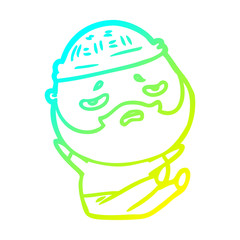 cold gradient line drawing cartoon worried man with beard