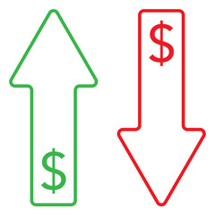 icon of dollar growing and falling color