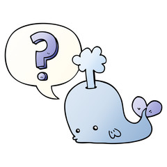 cartoon curious whale and speech bubble in smooth gradient style