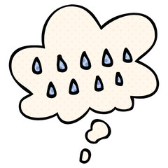 cartoon rain and thought bubble in comic book style