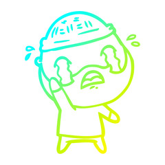 cold gradient line drawing cartoon bearded man crying waving goodbye