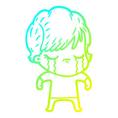 cold gradient line drawing cartoon woman crying