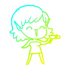 cold gradient line drawing cartoon elf girl