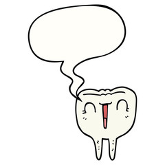 cartoon happy tooth and speech bubble