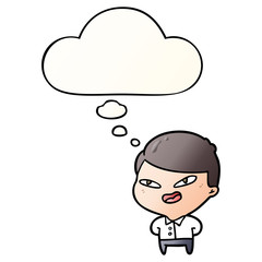 cartoon happy business man and thought bubble in smooth gradient style