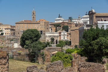 Panoramic view of Roman Forum in city of Rome