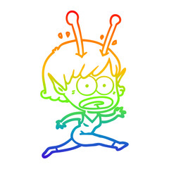 rainbow gradient line drawing cartoon shocked alien girl