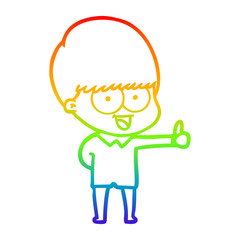 rainbow gradient line drawing happy cartoon boy