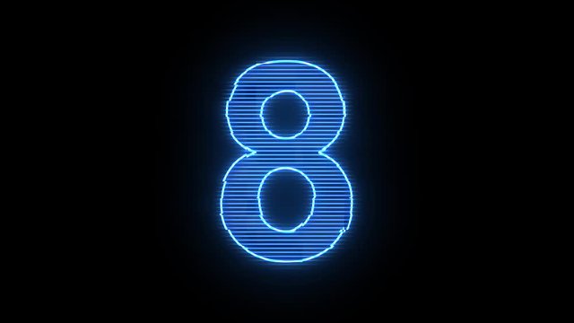 Number 8 blue hologram distorted text 4K animation	