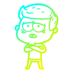 cold gradient line drawing cartoon tired man