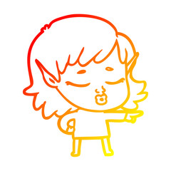 warm gradient line drawing pretty cartoon elf girl pointing