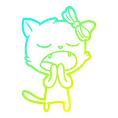 cold gradient line drawing cartoon yawning cat