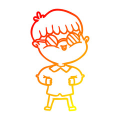 Obraz premium warm gradient line drawing cartoon boy wearing spectacles