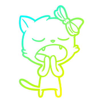 recommend clip art: cold gradient line drawing cartoon yawning cat