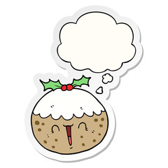 cute cartoon christmas pudding and thought bubble as a printed sticker