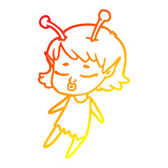 warm gradient line drawing cute alien girl cartoon
