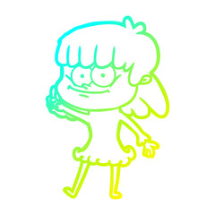 cold gradient line drawing cartoon smiling woman