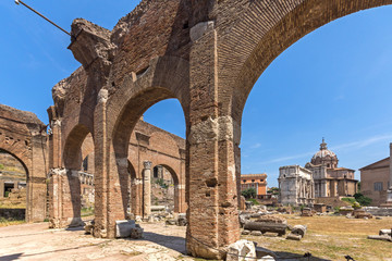 Fototapeta na wymiar Panoramic view of Roman Forum in city of Rome