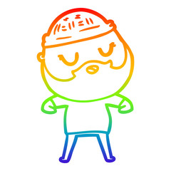 rainbow gradient line drawing cartoon man with beard