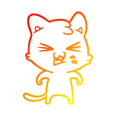 warm gradient line drawing cartoon cat hissing