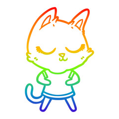 rainbow gradient line drawing calm cartoon cat
