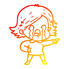 warm gradient line drawing cartoon woman crying