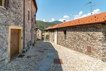 Narrow streets wit stone houses in the small mountain village of