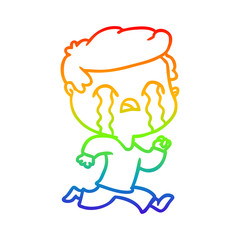 rainbow gradient line drawing cartoon man crying
