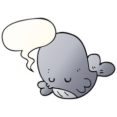 cartoon whale and speech bubble in smooth gradient style