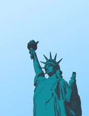 Fototapeta premium Green engraving liberty illustration isolated on blue sky BG