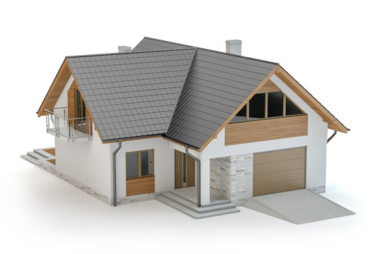 House model with garage isolated on white, 3d illustration