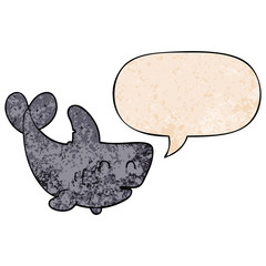 cartoon shark and speech bubble in retro texture style