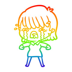 rainbow gradient line drawing cartoon girl crying