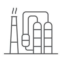 Refinery thin line icon, industy and factory, industrial plant sign, vector graphics, a linear pattern on a white background.