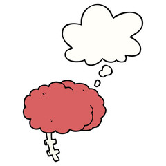 cartoon brain and thought bubble