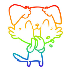 rainbow gradient line drawing cartoon panting dog