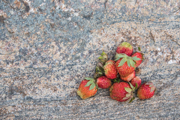 Fresh red strawberry on the background of natural granite stone. Strawberry is a source of vitamin...