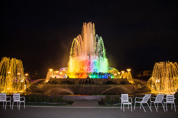 Fountain with colored illumination at VDNH in Moscow Russia